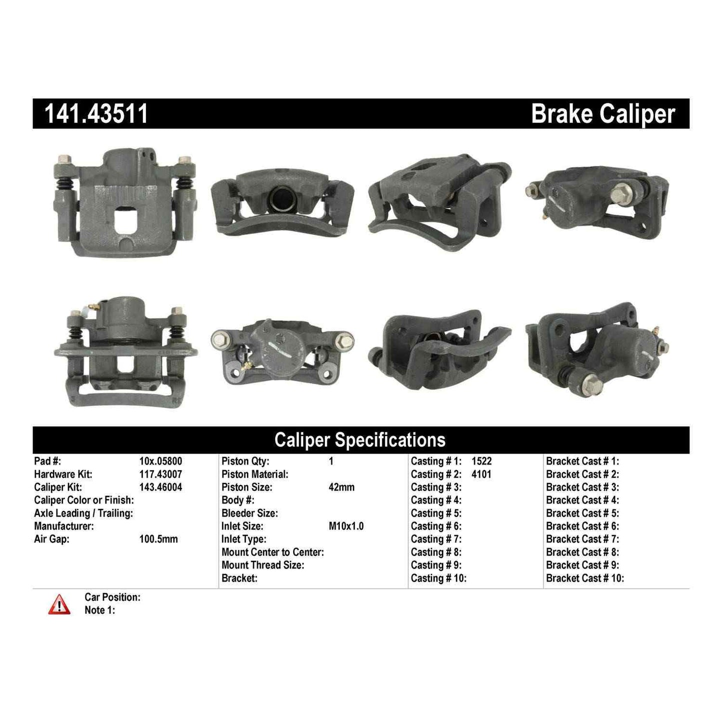 Stoptech Centric Semi-Loaded Brake Caliper - Rear Right 141.43511