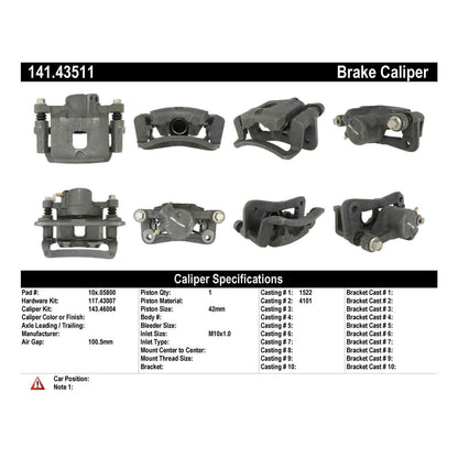 Stoptech Centric Semi-Loaded Brake Caliper - Rear Right 141.43511