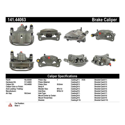 Centric Parts Disc Brake Caliper Semi-Loaded with Anti-Corrosion Finish for 1991-1995 Toyota MR2 141.44063