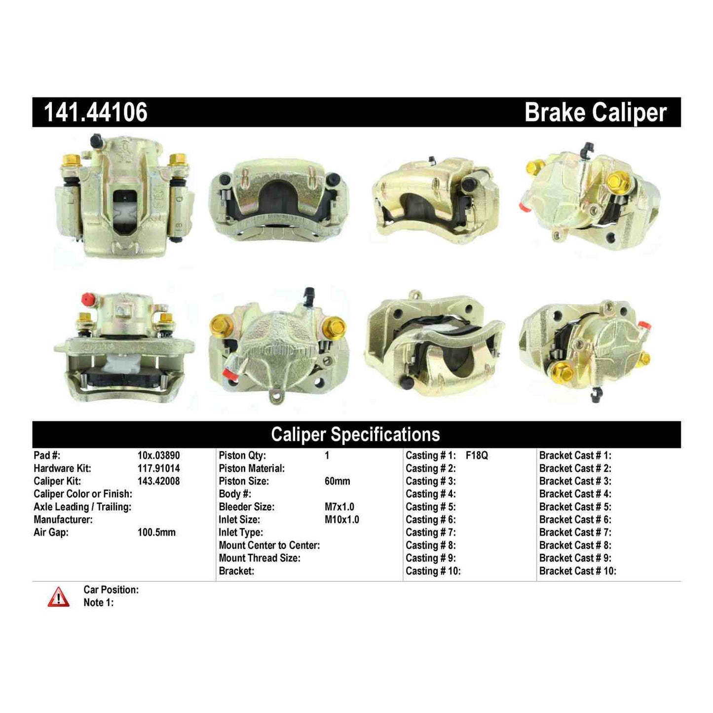 Centric Parts Disc Brake Caliper Semi-Loaded with Anti-Corrosion Finish for 1989-1995 Toyota Pickup 141.44106