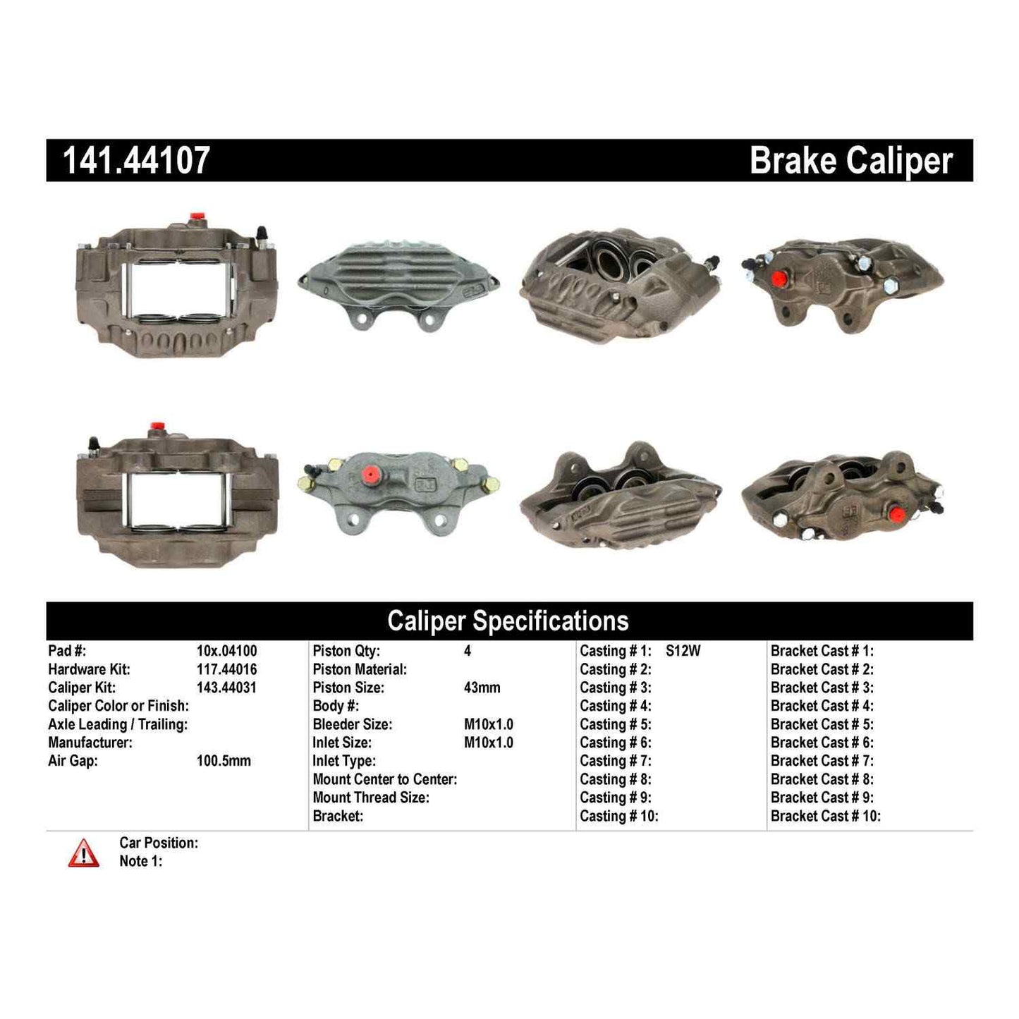 Centric Parts Disc Brake Caliper Semi-Loaded with Anti-Corrosion Finish for 1991-1998 Toyota 4Runner and Pickup 141.44107