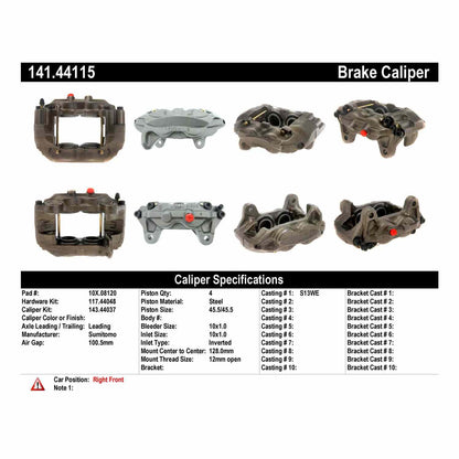 Centric Parts Disc Brake Caliper Semi-Loaded with Anti-Corrosion Finish for 2001-2002 Toyota Sequoia Tundra 141.44115