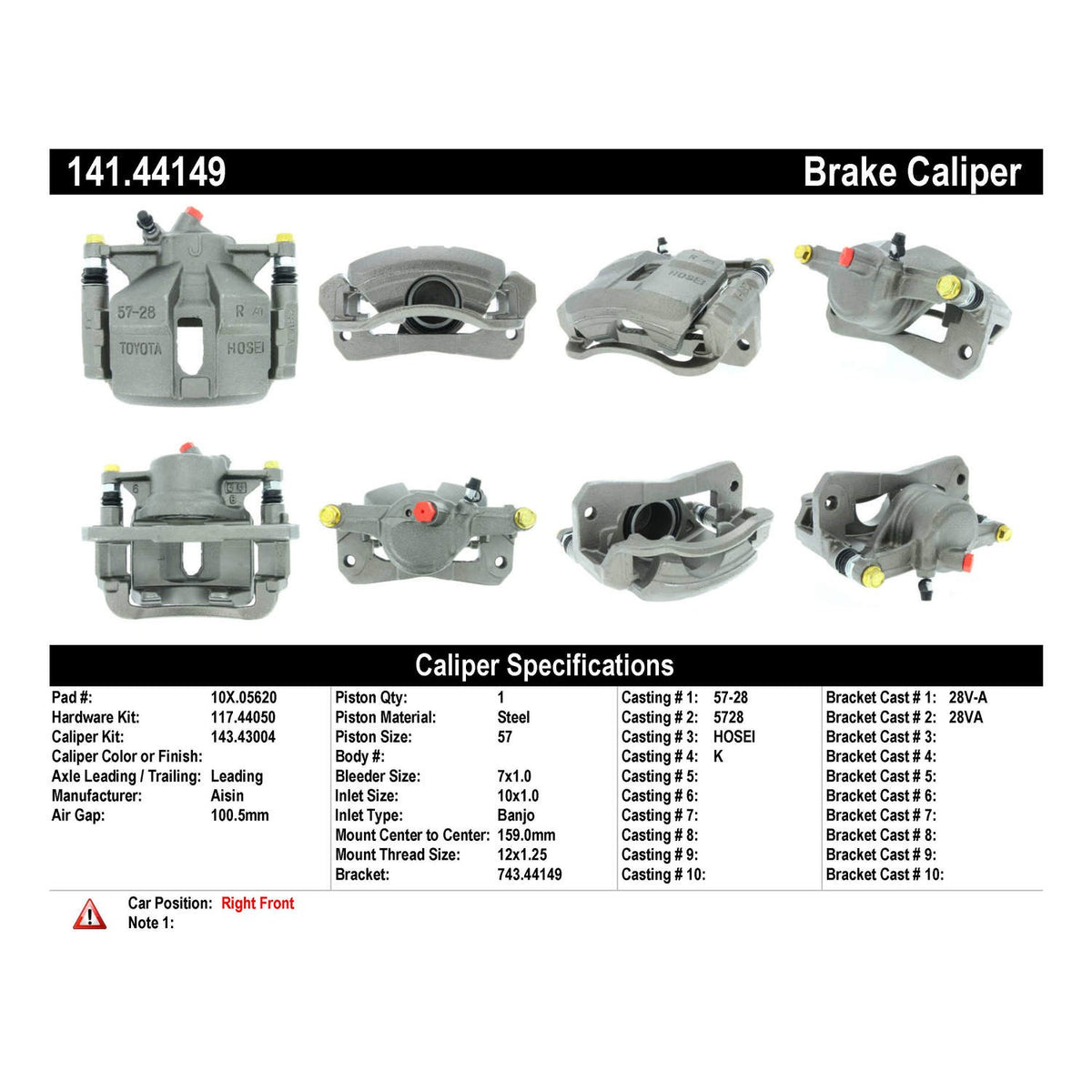 Centric Parts Semi-Loaded Brake Caliper 141.44149