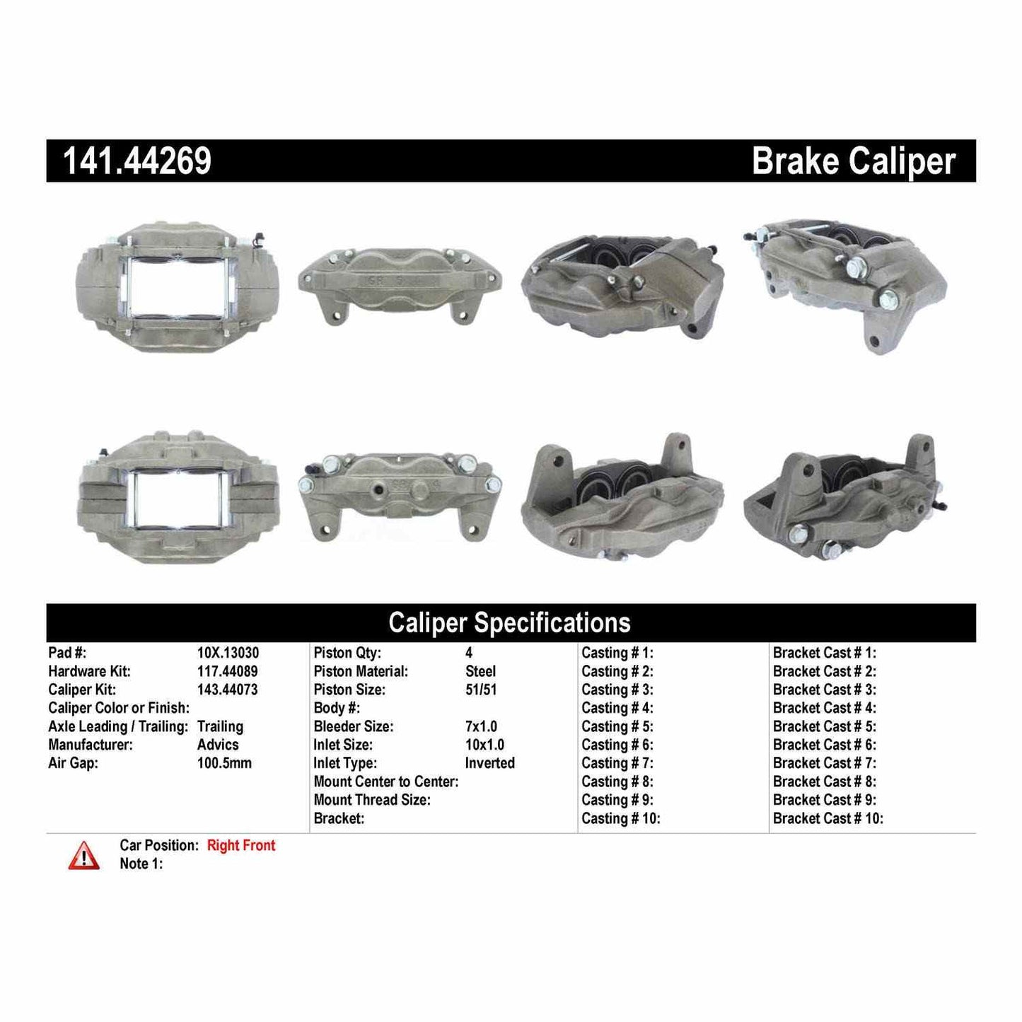 Stoptech Centric Semi-Loaded Brake Caliper - Front Right 141.44269