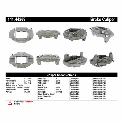 Stoptech Centric Semi-Loaded Brake Caliper - Front Right 141.44269