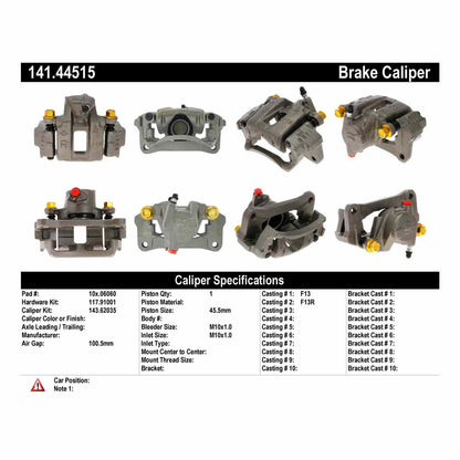 Centric Parts Disc Brake Caliper Semi-Loaded with Anti-Corrosion Finish for 2003-2009 Toyota 4Runner, 2007-2014 FJ Cruiser 141.44515