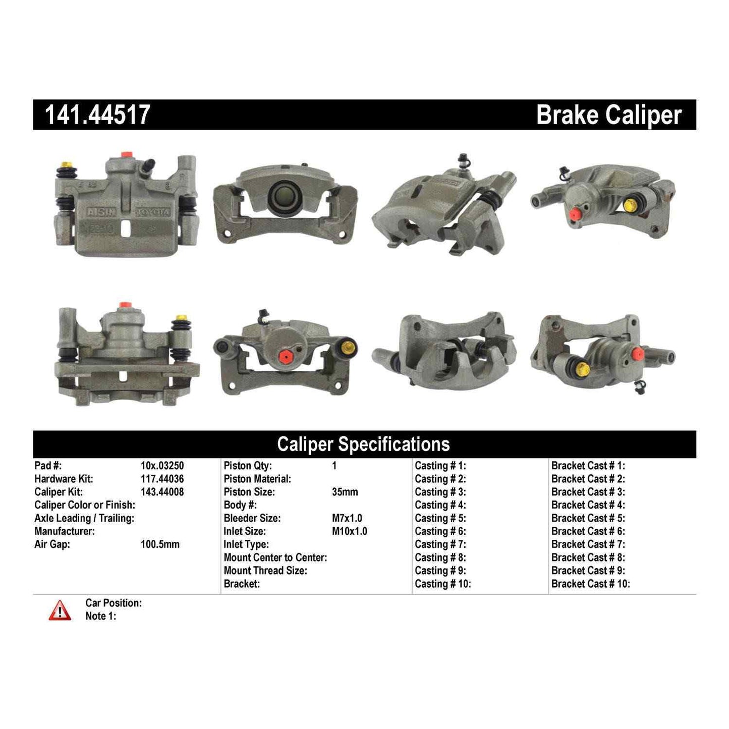 Centric Parts Disc Brake Caliper Semi-Loaded for 1992-1996 Lexus ES300, Toyota Camry, Celica 141.44517