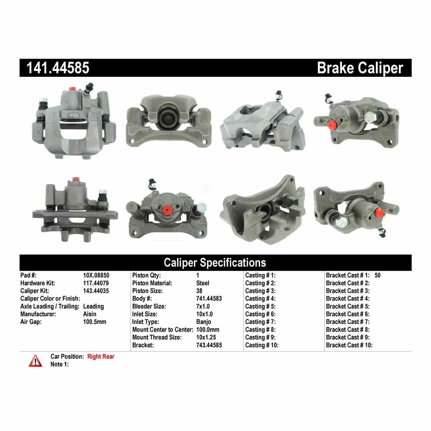 Centric Parts Disc Brake Caliper Semi-Loaded with anti-corrosion finish for 2001-2003 Toyota Highlander 141.44585