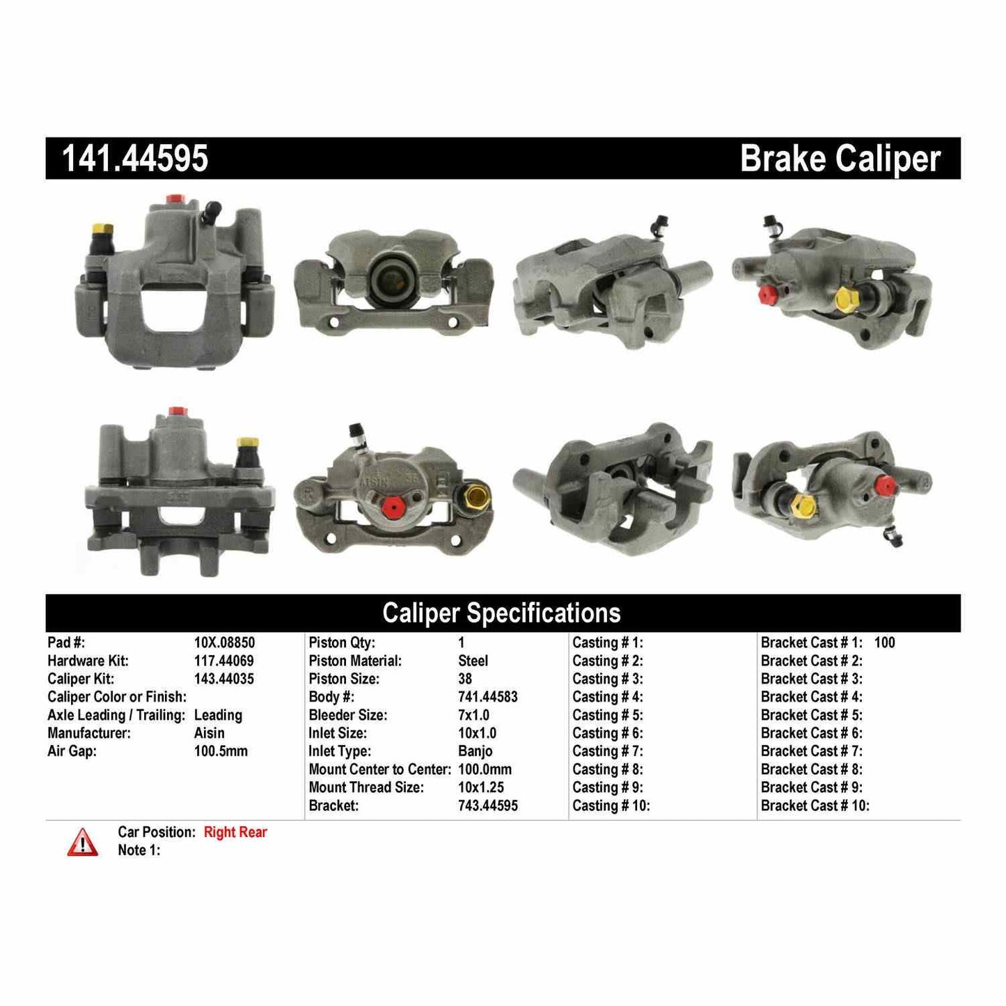 Centric Parts Disc Brake Caliper Semi-Loaded with Anti-Corrosion Finish for 2002-2003 Lexus ES300, 2004-2006 Lexus ES330, 2002-2006 Toyota Camry 141.44595