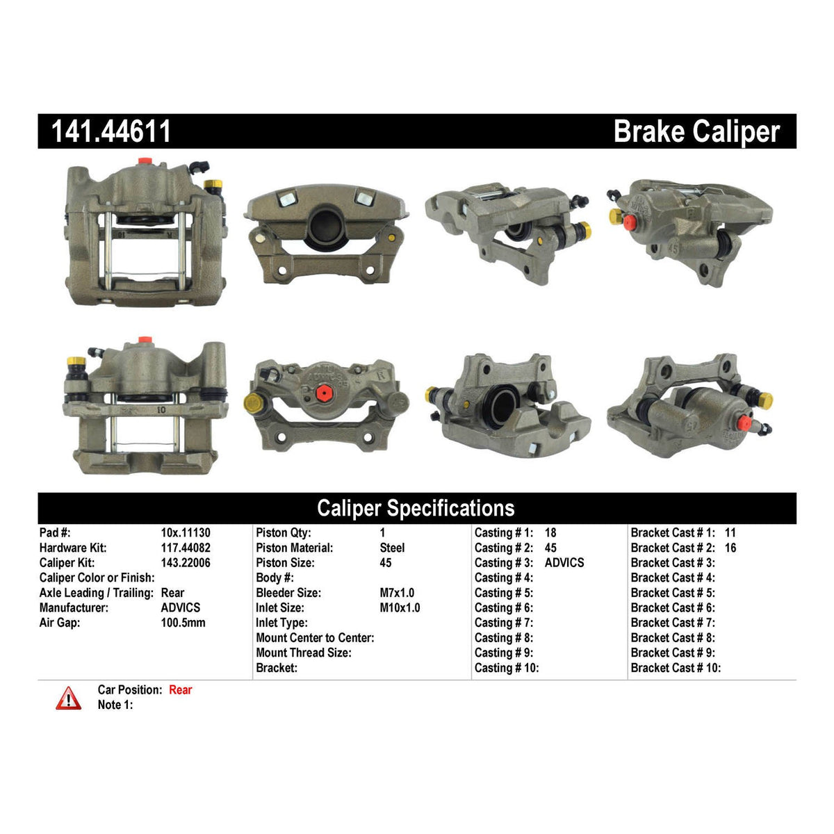 Centric Parts Disc Brake Caliper Semi-Loaded with anti-corrosion finish for 2007-2011 Lexus GS350 GS430 GS450h GS460 IS350 141.44611