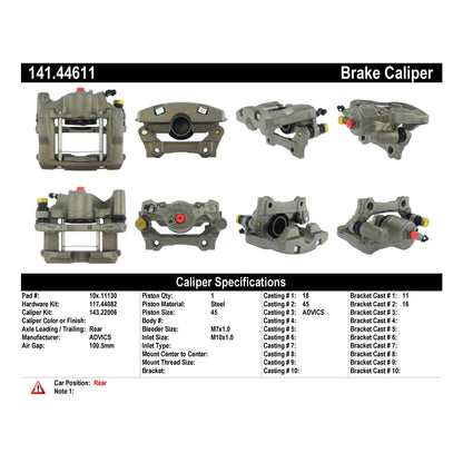 Centric Parts Disc Brake Caliper Semi-Loaded with anti-corrosion finish for 2007-2011 Lexus GS350 GS430 GS450h GS460 IS350 141.44611