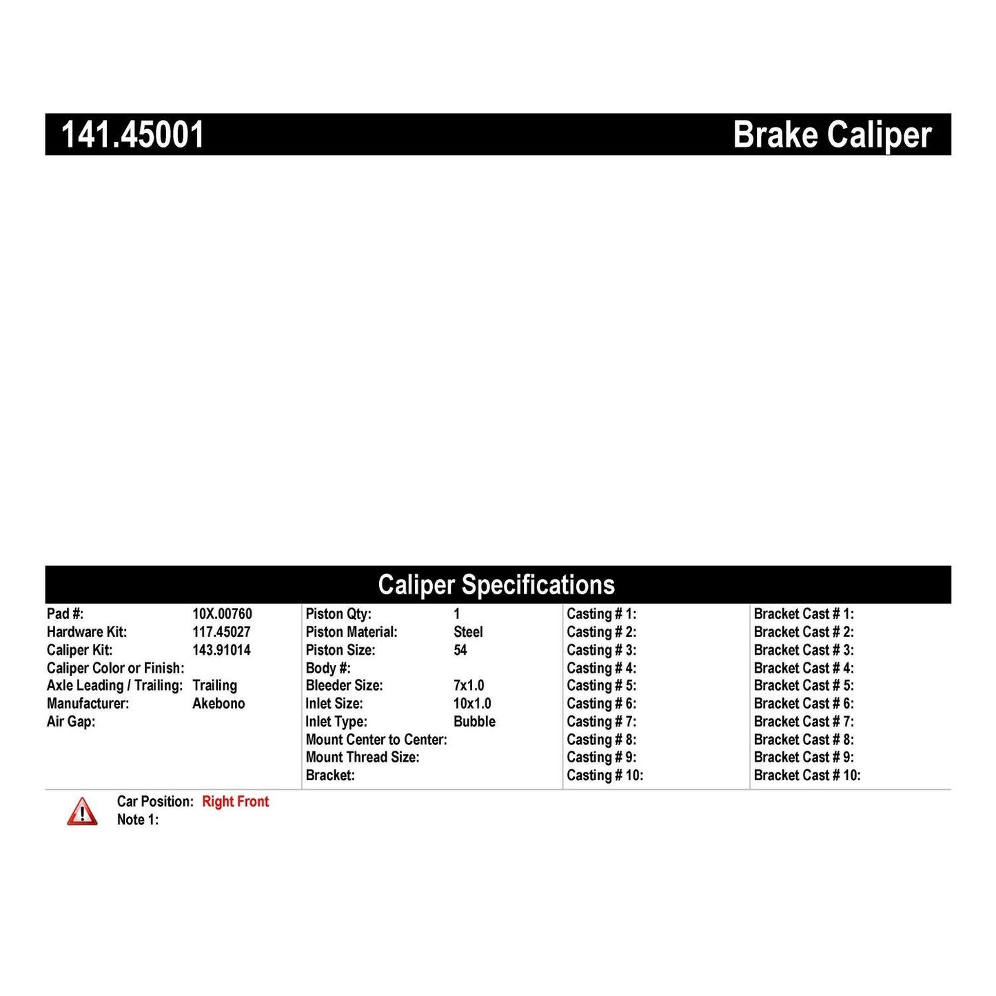 Stoptech Centric Semi-Loaded Brake Caliper 77-82 Ford Courier / 77-78 Mazda B1800 / 79-84 B2000 - Front Right 141.45001