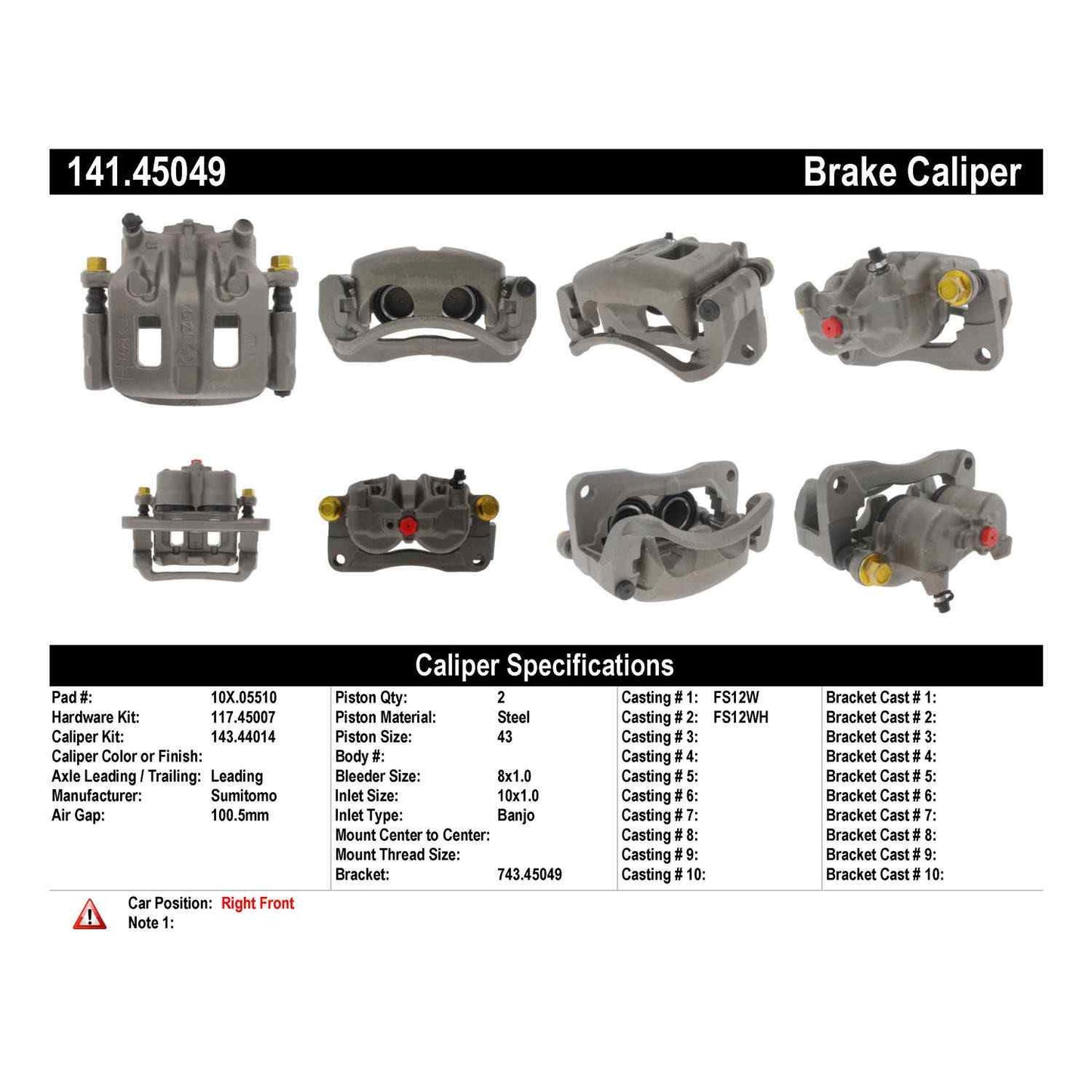 Centric Parts Semi-Loaded Brake Caliper 141.45049