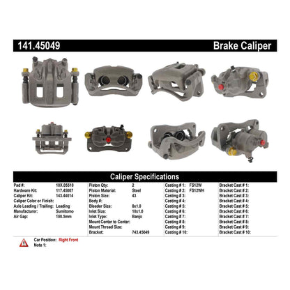 Centric Parts Semi-Loaded Brake Caliper 141.45049