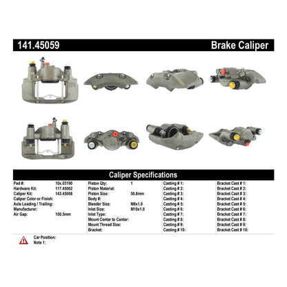 Centric Parts Disc Brake Caliper Semi-Loaded with anti-corrosion finish for 1986-1989 Mazda 323, 1991-1994 Mercury Capri, 1987-1989 Tracer 141.45059