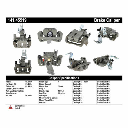 Stoptech Centric Semi-Loaded Brake Caliper - Rear Right 141.45519