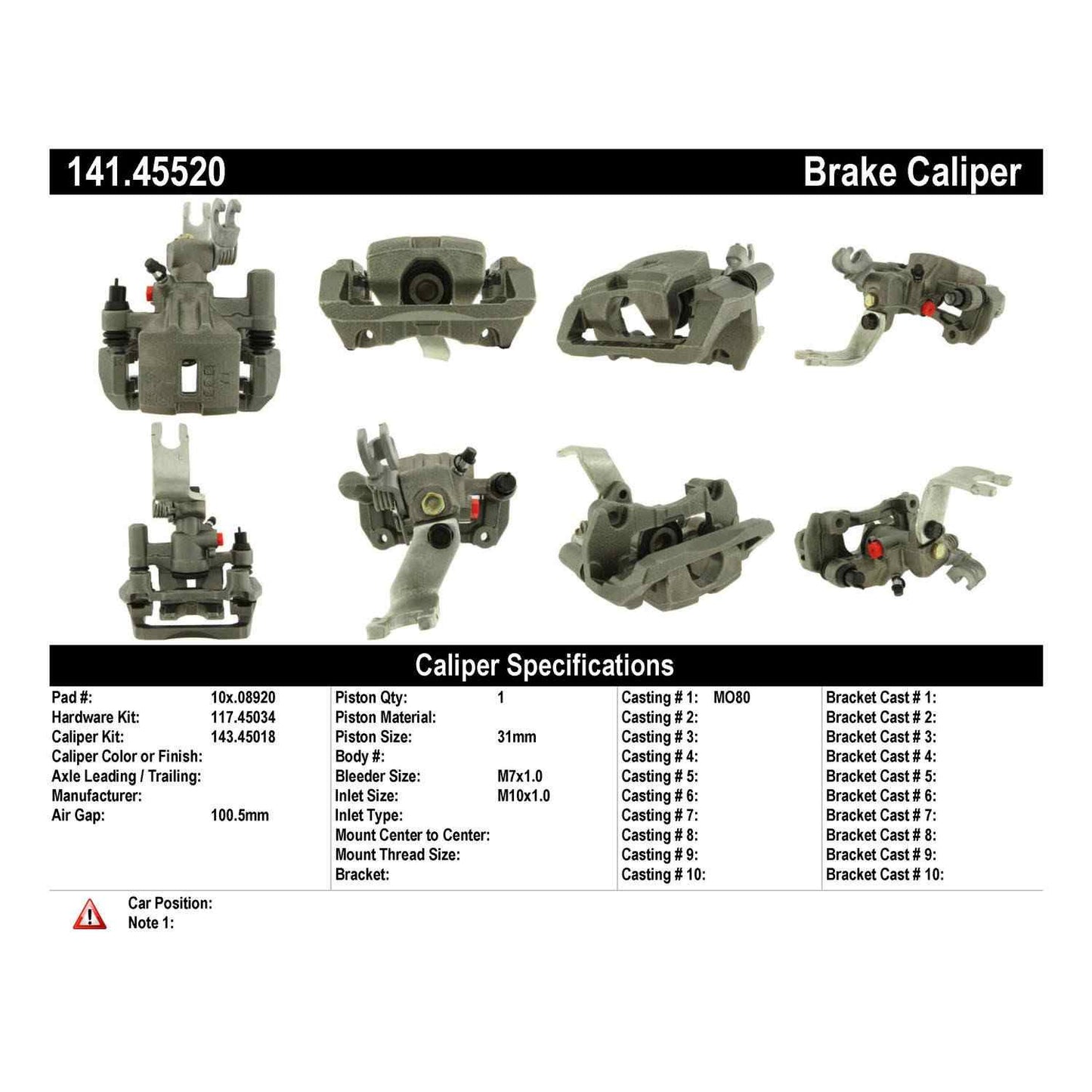 Centric Parts Disc Brake Caliper Semi-Loaded with Anti-Corrosion Finish for 141.45520