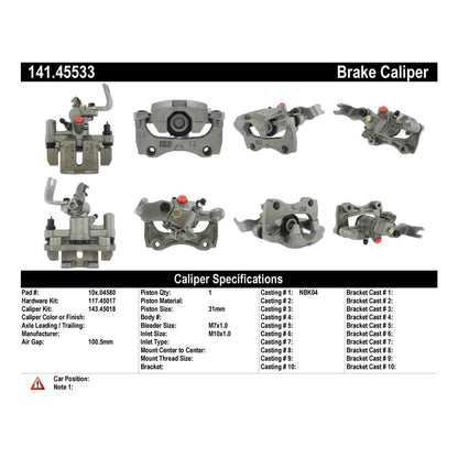 Centric Parts Disc Brake Caliper Semi-Loaded with anti-corrosion finish 141.45533