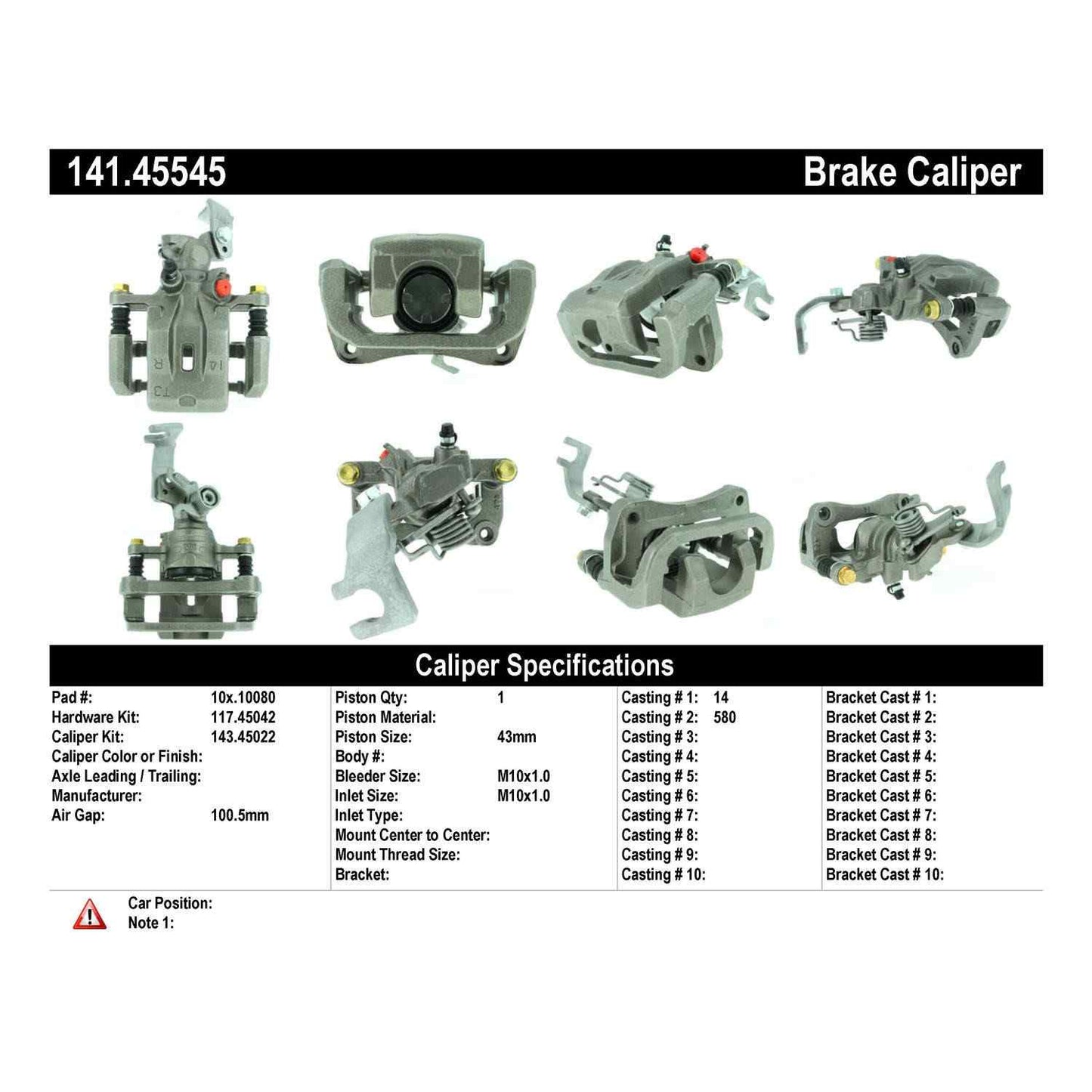 Centric Parts Disc Brake Caliper Semi-Loaded with anti-corrosion finish 141.45545