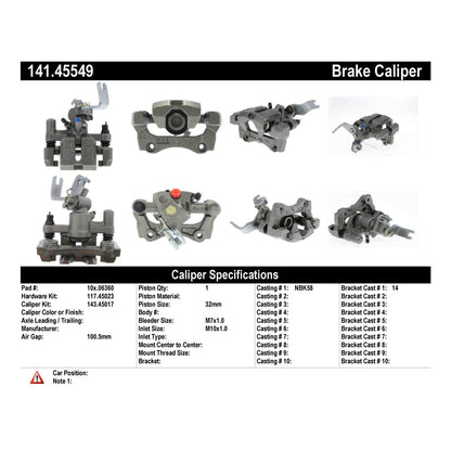 Stoptech Centric 94-02 Mazda Miata Remanufactured Semi-Loaded Rear Right Side Brake Caliper 141.45549