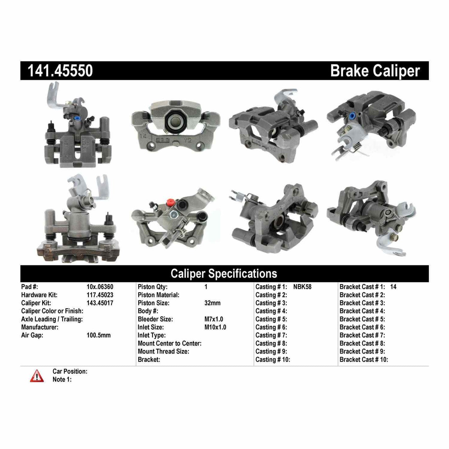 Centric Parts Disc Brake Caliper Semi-Loaded with Anti-Corrosion Finish for 141.45550