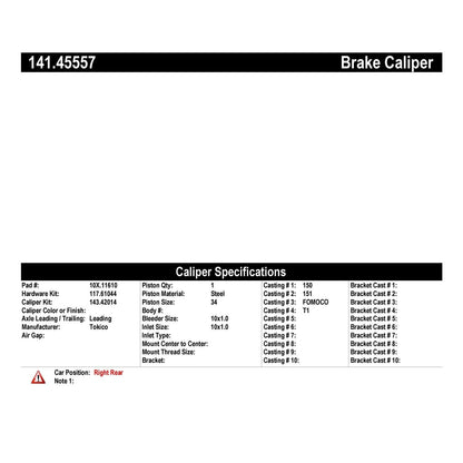 Centric Parts Disc Brake Caliper Semi-Loaded with Anti-Corrosion Finish for 141.45557