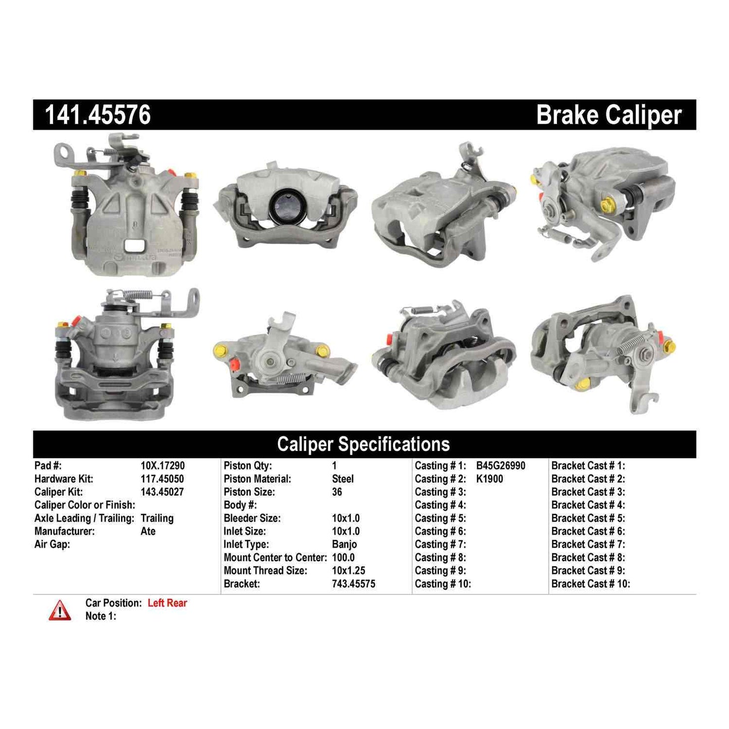 Stoptech Centric Semi-Loaded Brake Caliper - Rear Left 141.45576