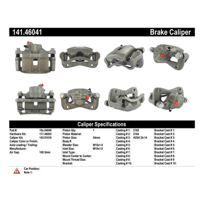 Centric Parts Disc Brake Caliper Semi-Loaded for 1993‑2000 Eagle GTX, Talon, Eclipse, Galant, Laser 141.46041