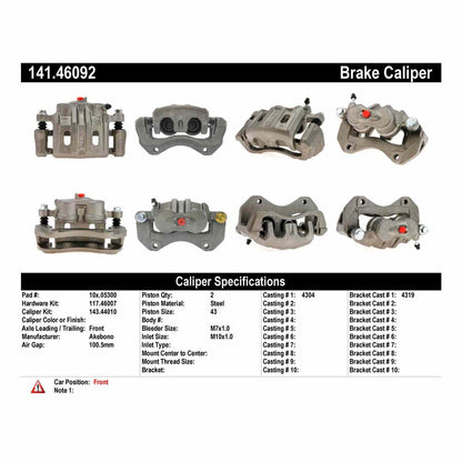 Centric Parts Disc Brake Caliper Semi-Loaded with Anti-Corrosion Finish for 2009-2015 Mitsubishi Lancer, 2005-2006 Outlander, 2018-2022 Outlander PHEV 141.46092