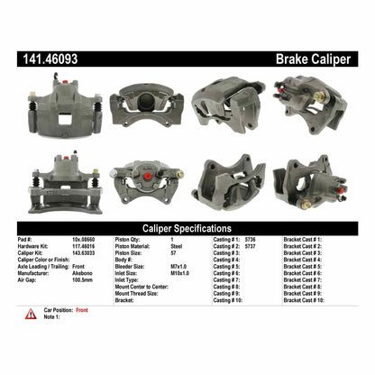 Stoptech Centric Semi-Loaded Brake Caliper - Front Right 141.46093