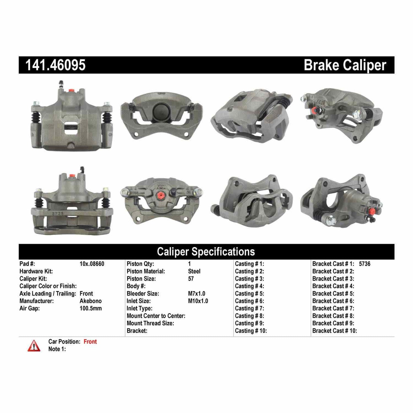 Centric Parts Disc Brake Caliper Semi-Loaded with Anti-Corrosion Finish for 2008-2017 Mitsubishi Lancer 141.46095