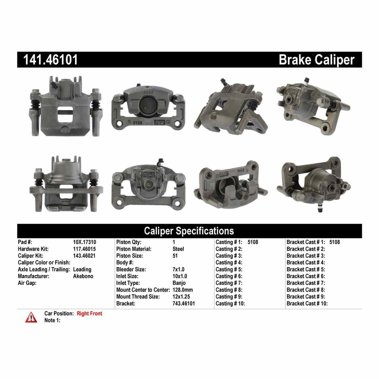 Centric Parts Disc Brake Caliper Semi-Loaded with anti-corrosion finish for 2014-2015 Mitsubishi Mirage 141.46101