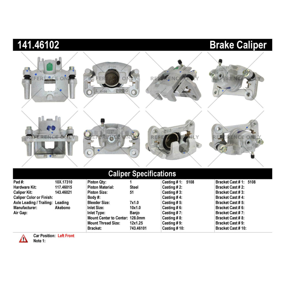 Stoptech Centric Semi-Loaded Brake Caliper - Front Left 141.46102