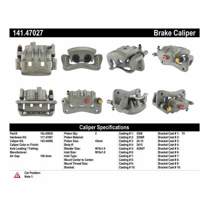 Stoptech Centric Semi-Loaded Brake Caliper - Front Right 141.47027