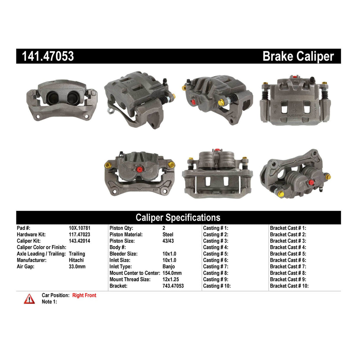 Centric Parts Semi-Loaded Brake Caliper 141.47053