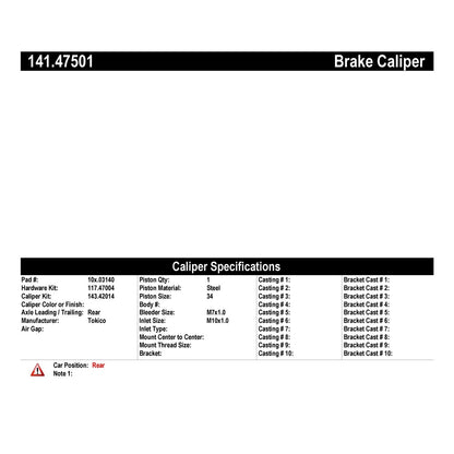 Centric Parts Disc Brake Caliper Remanufactured with Anti-Corrosion Finish 141.47501