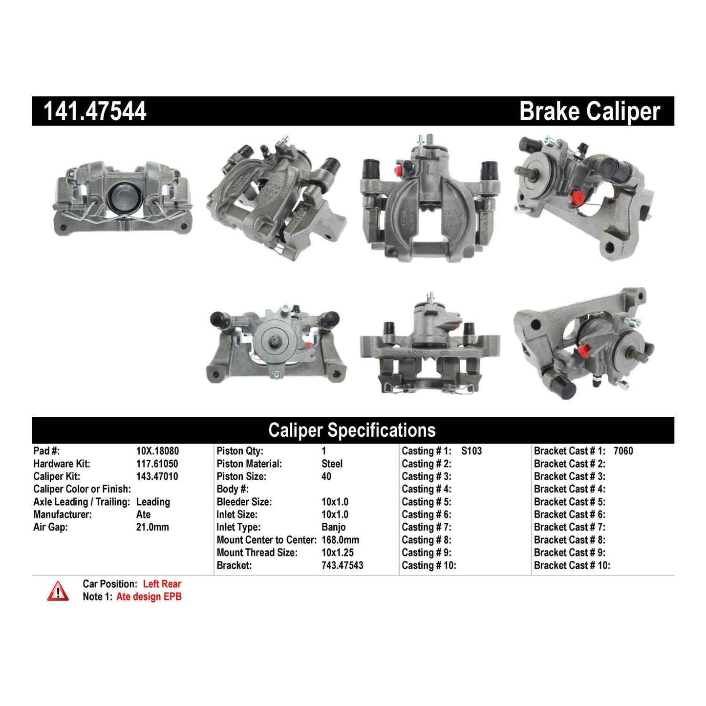 Stoptech Centric Semi-Loaded Brake Caliper - Rear L/R 141.47544