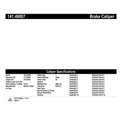 Stoptech Centric Semi-Loaded Brake Caliper - Front Right 141.49007