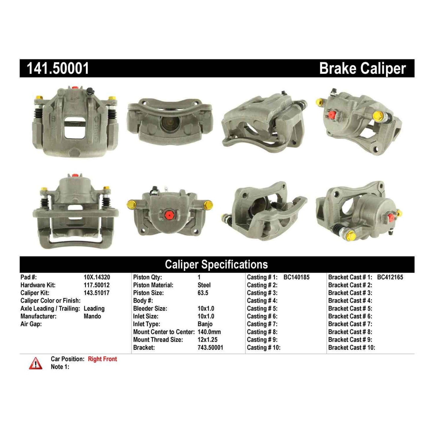 Centric Parts Disc Brake Caliper Semi-Loaded with Anti-Corrosion Finish for 2013-2016 Hyundai Santa Fe Sport, 2014-2020 Kia Sorento 141.50001