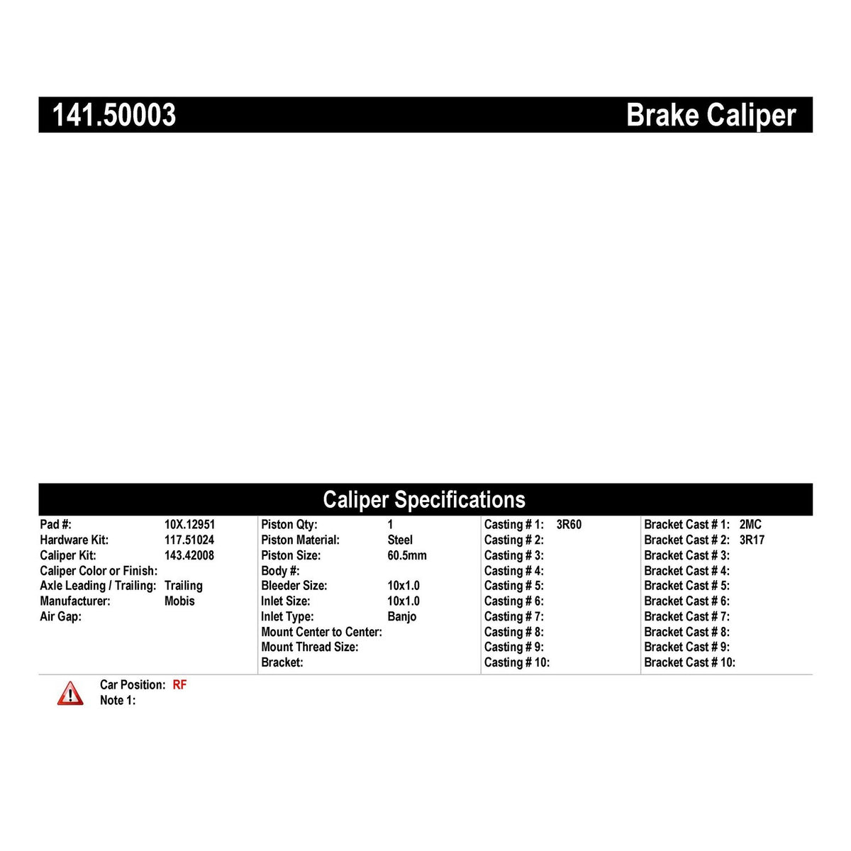 Centric Parts Semi-Loaded Brake Caliper 141.50003