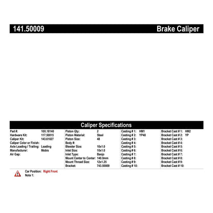 StopTech Semi-Loaded Brake Caliper 141.50009