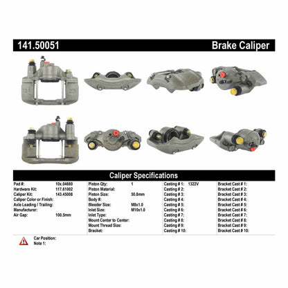 Centric Parts Disc Brake Caliper Semi-Loaded with Anti-Corrosion Finish for 1994-1997 Ford Aspire 2001-2002 Kia Rio 141.50051