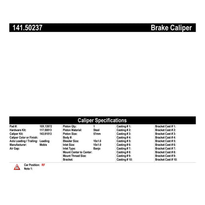 Stoptech Centric Semi-Loaded Brake Caliper - Front Right 141.50237