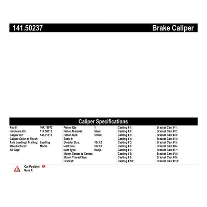 Centric Parts Disc Brake Caliper Semi-Loaded with Anti-Corrosion Finish 141.50237