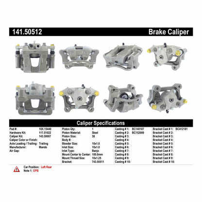 Centric Parts Semi-Loaded Brake Caliper EPB 141.50512