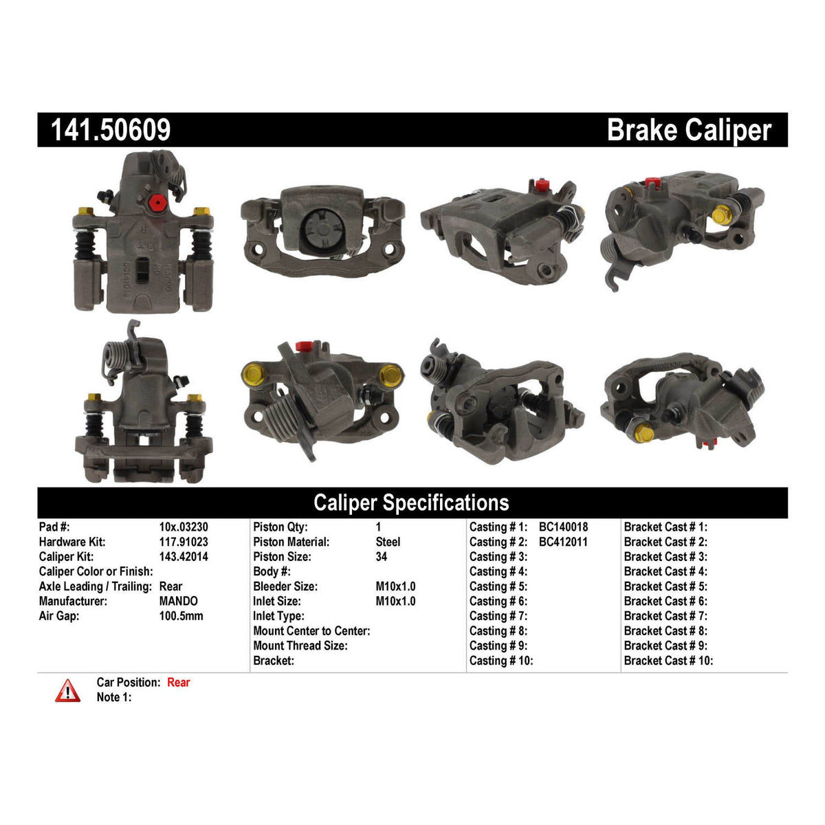 Stoptech Centric Semi-Loaded Brake Caliper - Rear Right 141.50609