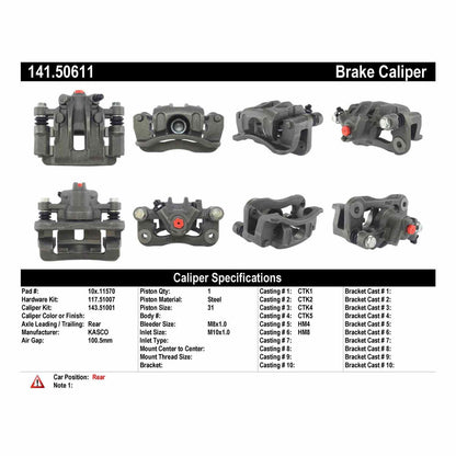 Centric Parts Disc Brake Caliper Semi-Loaded with Anti-Corrosion Finish 141.50611