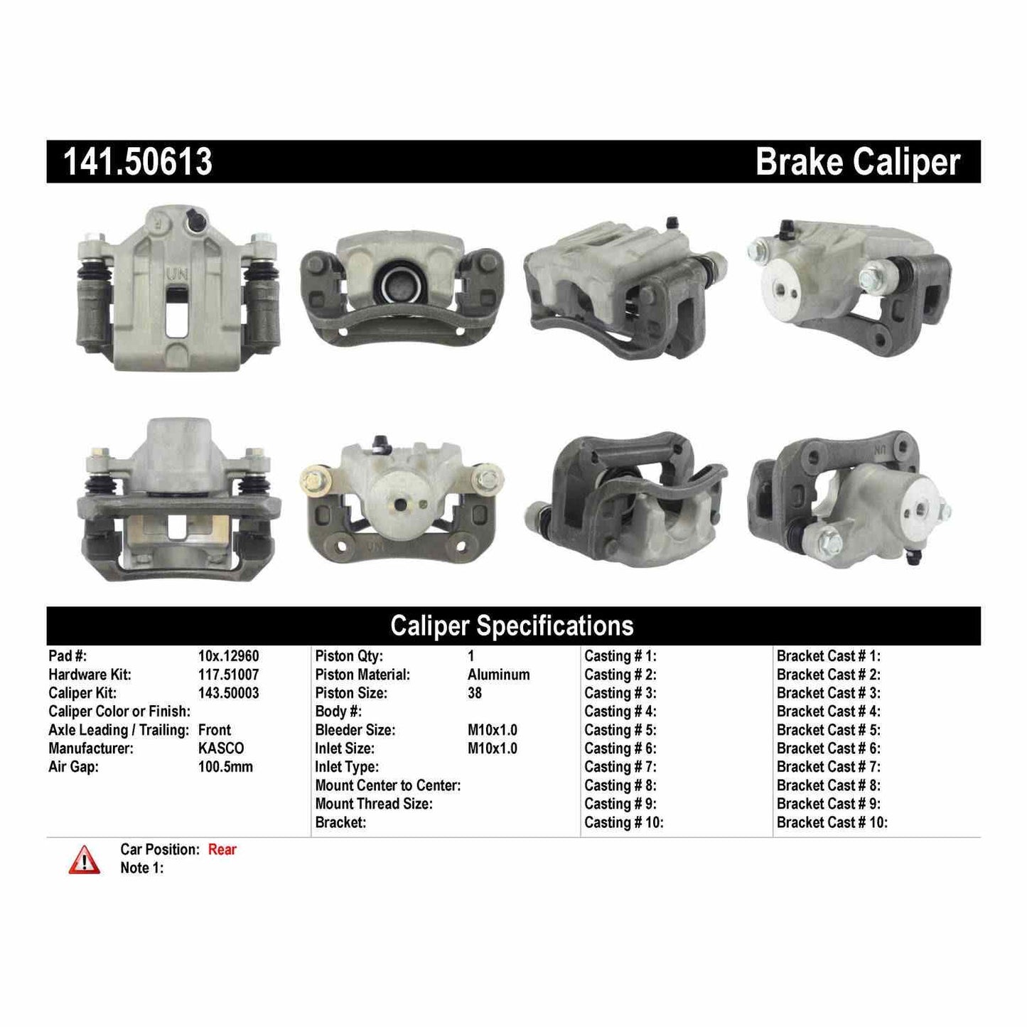 Centric Parts Disc Brake Caliper Semi-Loaded with Anti-Corrosion Finish for 2007-2009 Kia Rondo 141.50613
