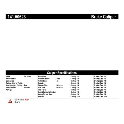 Centric Parts Disc Brake Caliper Semi-Loaded with Anti-Corrosion Finish for 2009-2011 Kia Borrego 141.50623