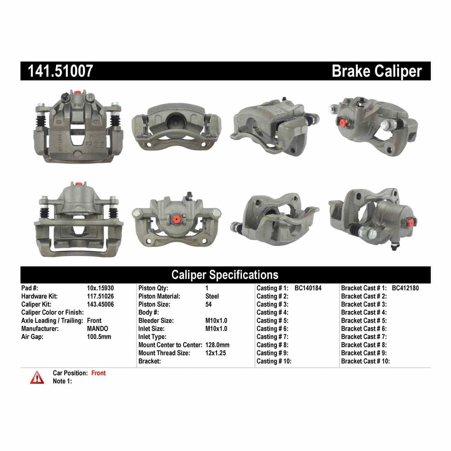Centric Parts Disc Brake Caliper Semi-Loaded with Anti-Corrosion Finish for 2013 Dodge Attitude, 2012‑2017 Hyundai Accent, 2012‑2018 Kia Rio 141.51007